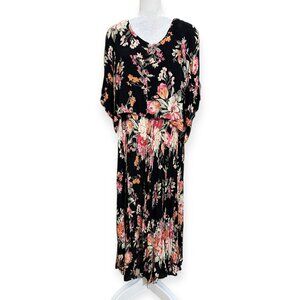 American Angel 3X Black Floral Maxi Dress Plus Size Boho Rayon Long Boho Festiva